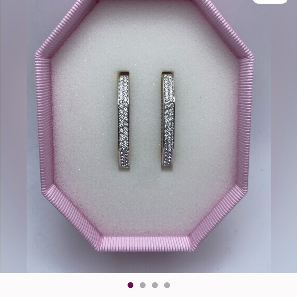 New Dextera Hoop Earrings Octagon, Pavé, Large, White, Rhodium Plated